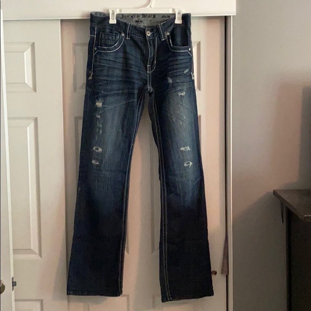 Men Black label Buckle Jeans